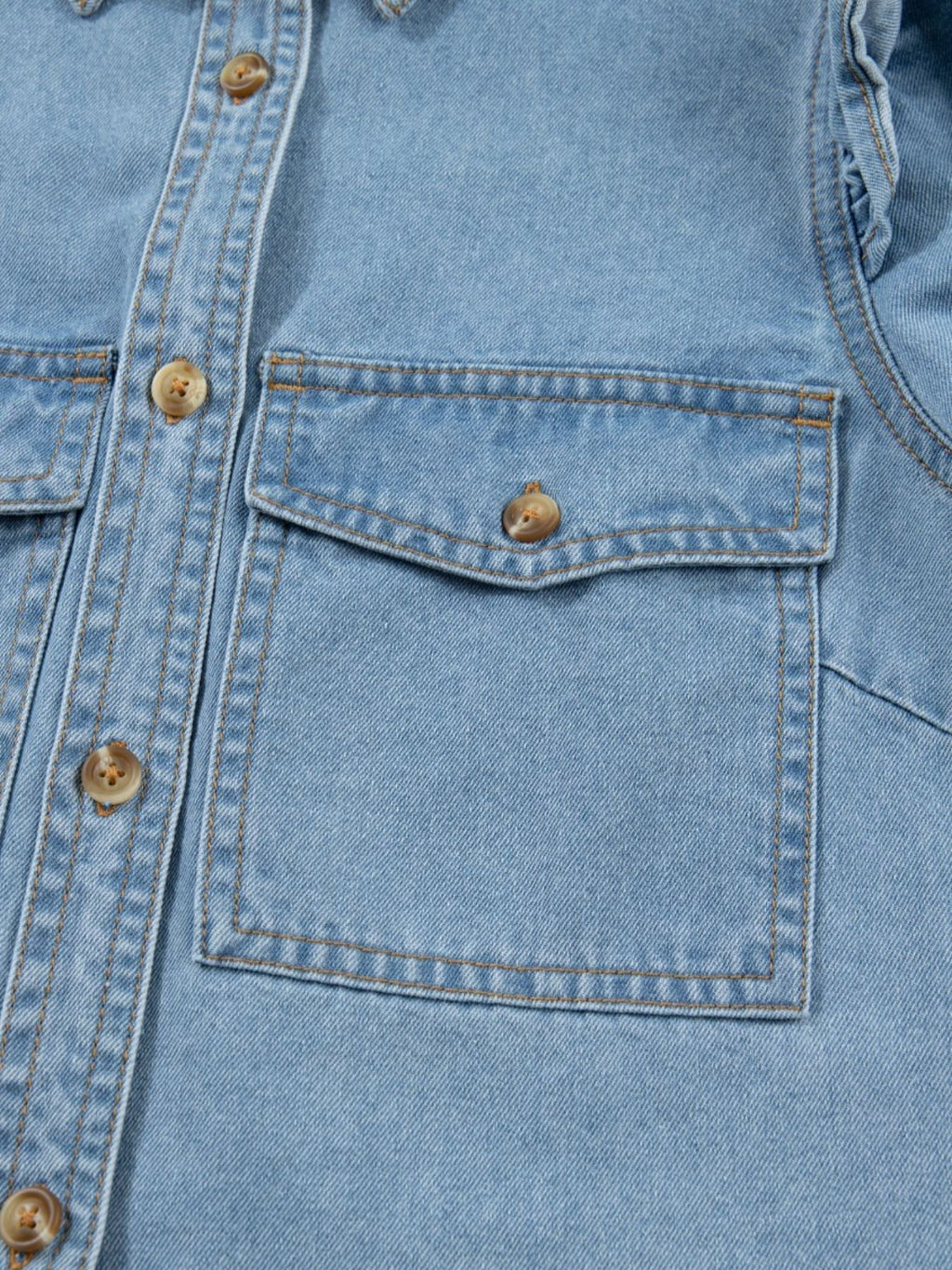 Denim Ruffled Button-Down Shirt