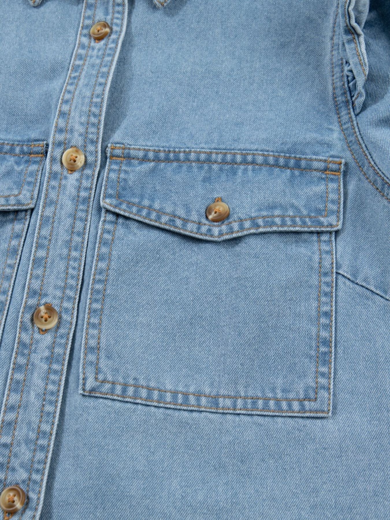 Denim Ruffled Button-Down Shirt