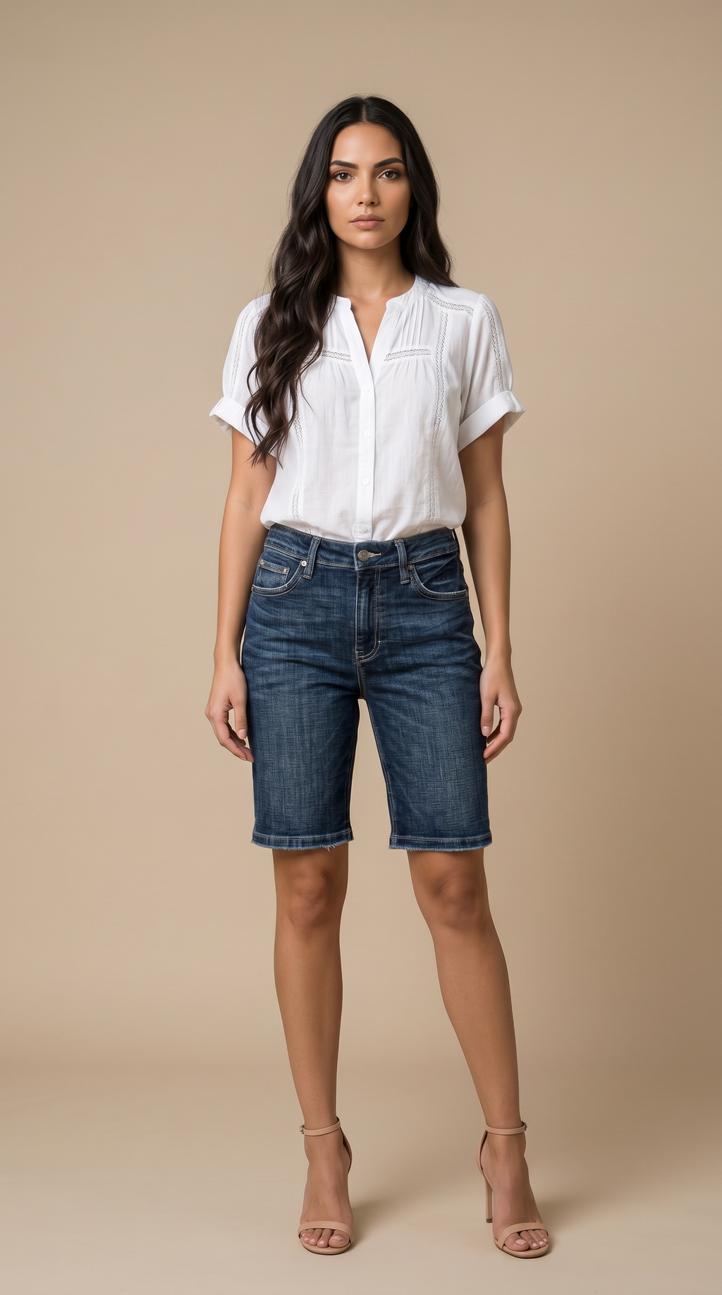 Celeste Dark Wash Crosshatch Bermuda Shorts