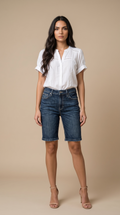 Celeste Dark Wash Crosshatch Bermuda Shorts