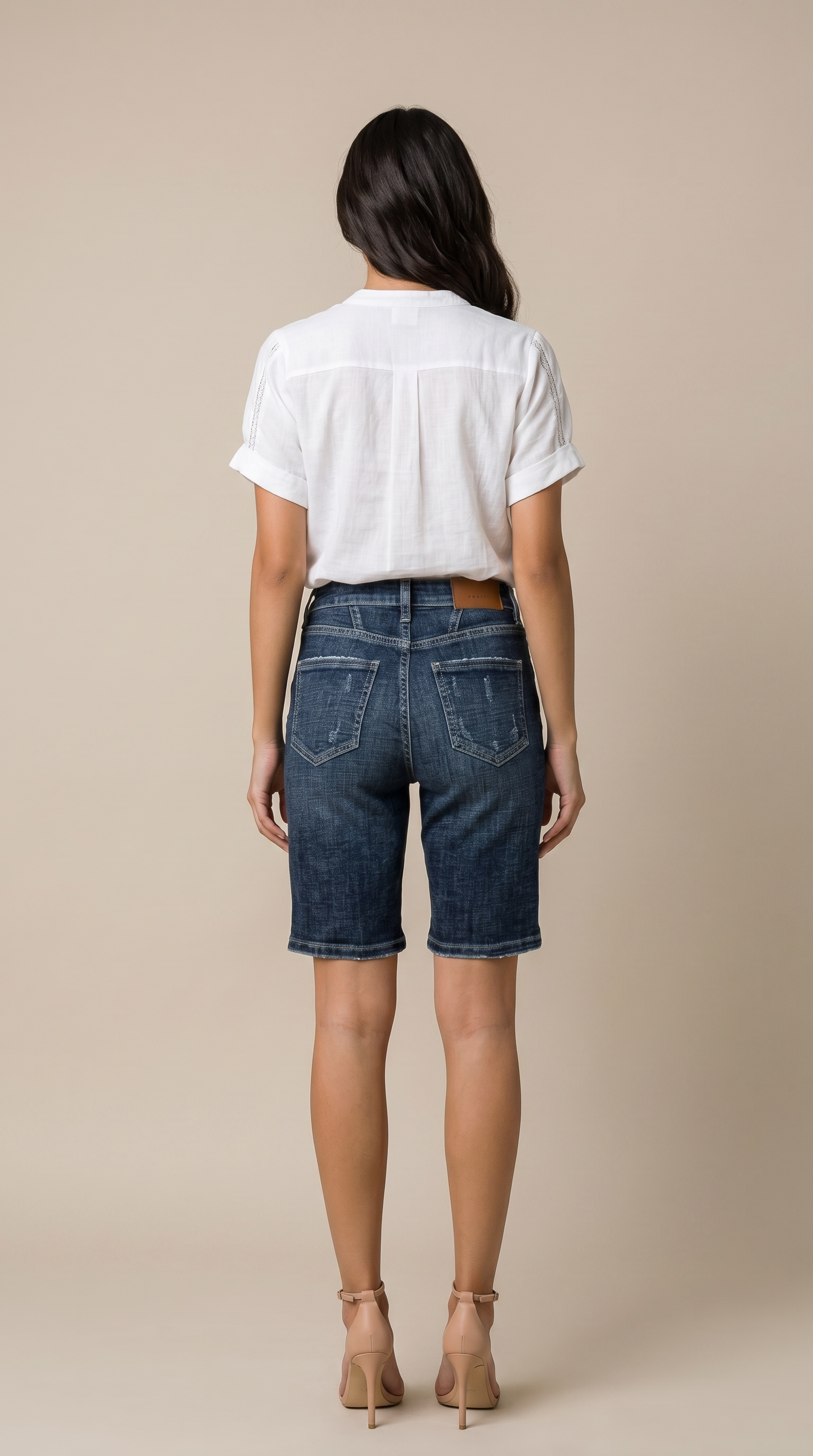 Celeste Dark Wash Crosshatch Bermuda Shorts