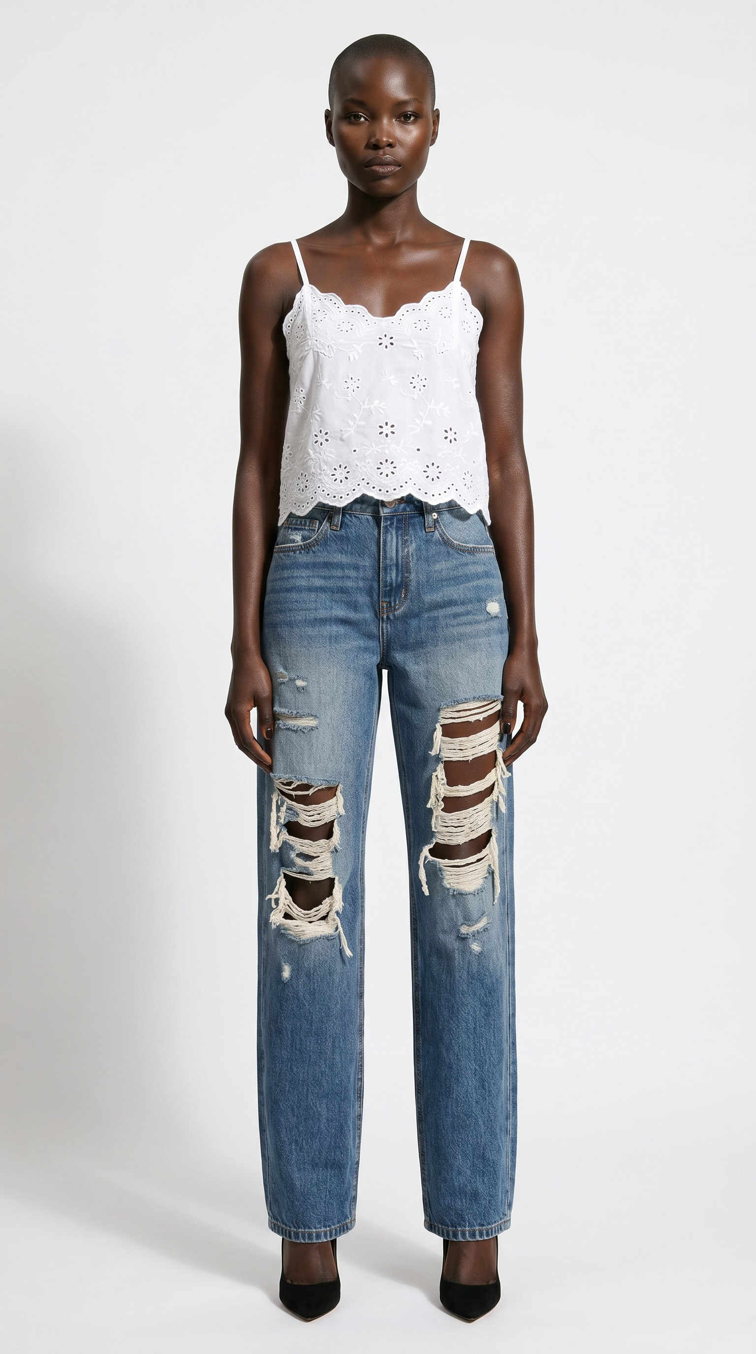 Hybrid Stretch Ripped Relaced Flare Jeans
