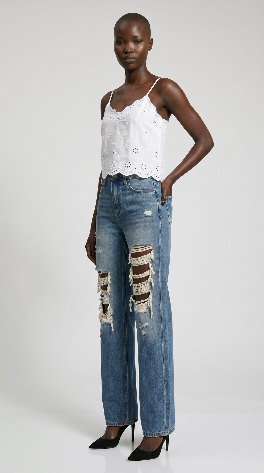 Hybrid Stretch Ripped Relaced Flare Jeans