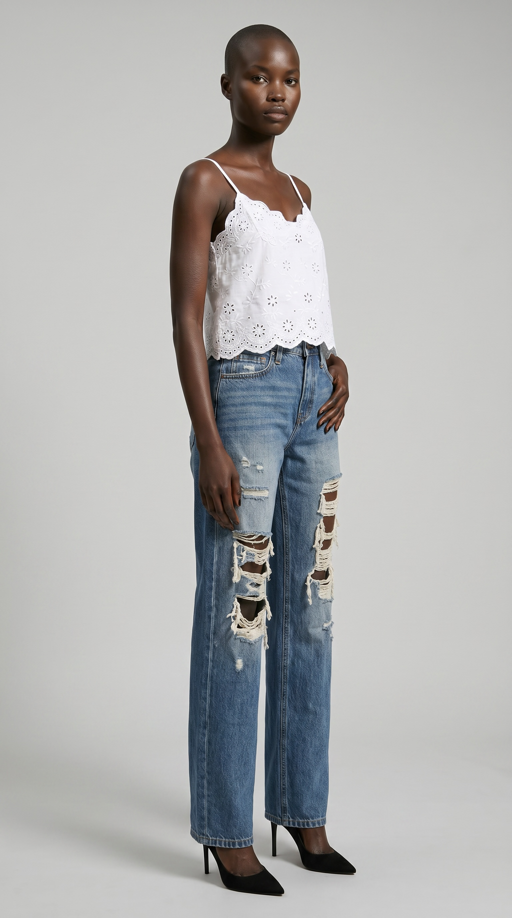 Hybrid Stretch Ripped Relaced Flare Jeans