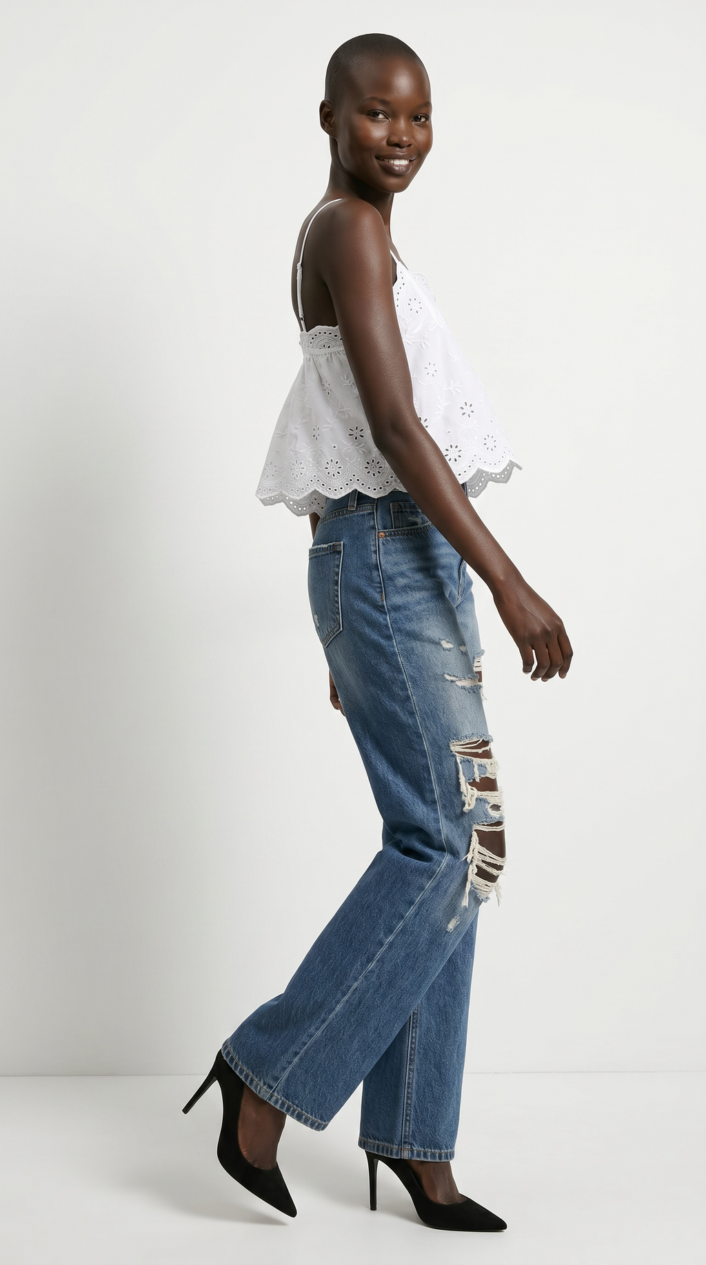 Hybrid Stretch Ripped Relaced Flare Jeans
