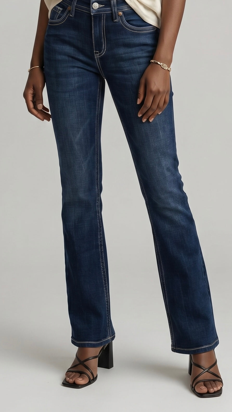 Stevie Dark Wash "Tummy Control" High Rise Slim Flare Jeans