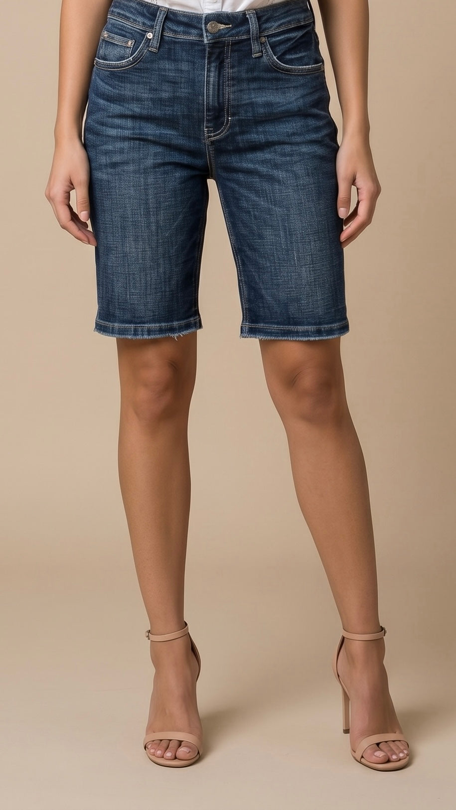 Celeste Dark Wash Crosshatch Bermuda Shorts