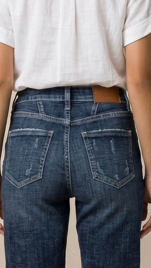 Celeste Dark Wash Crosshatch Bermuda Shorts