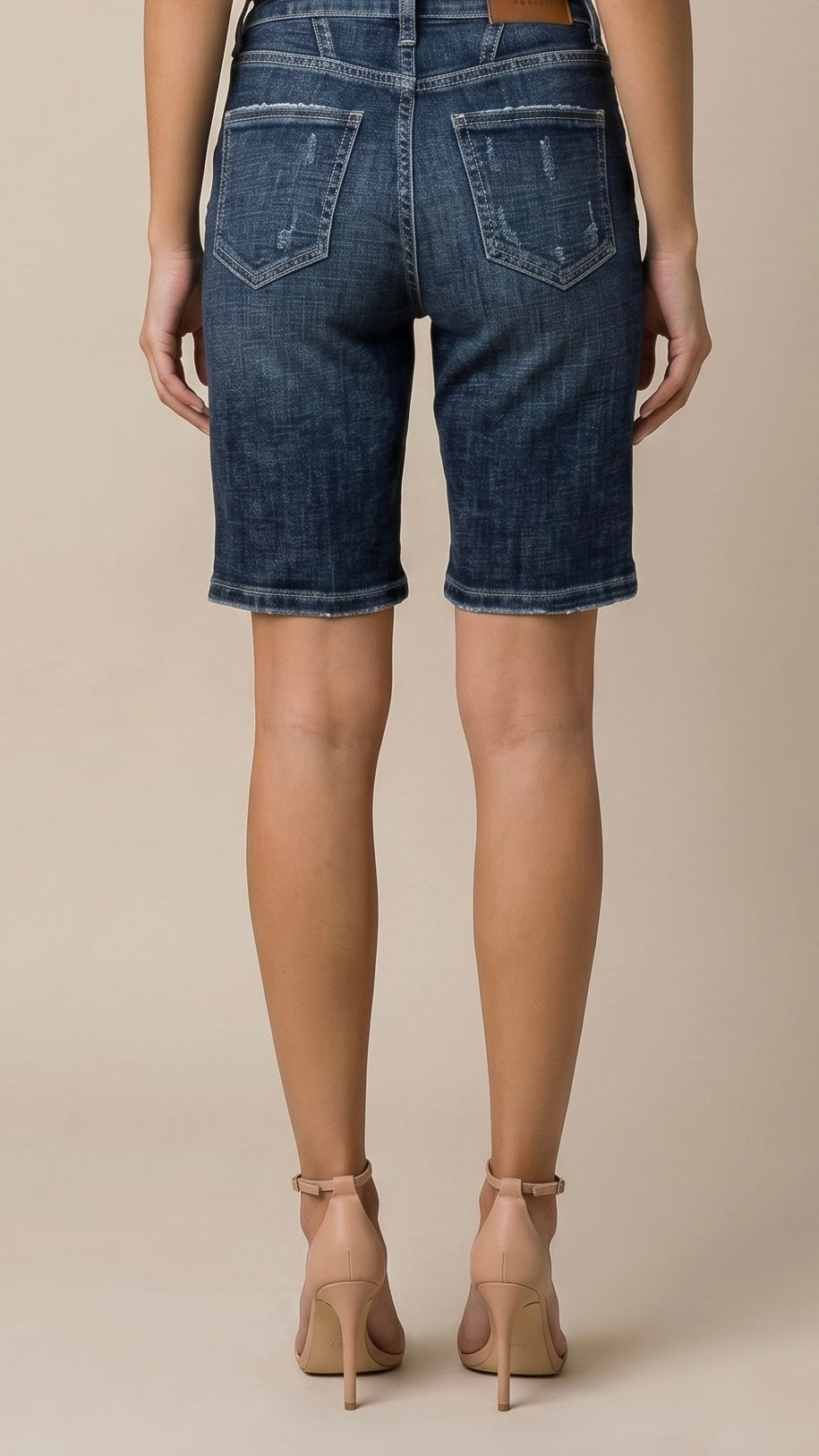 Celeste Dark Wash Crosshatch Bermuda Shorts
