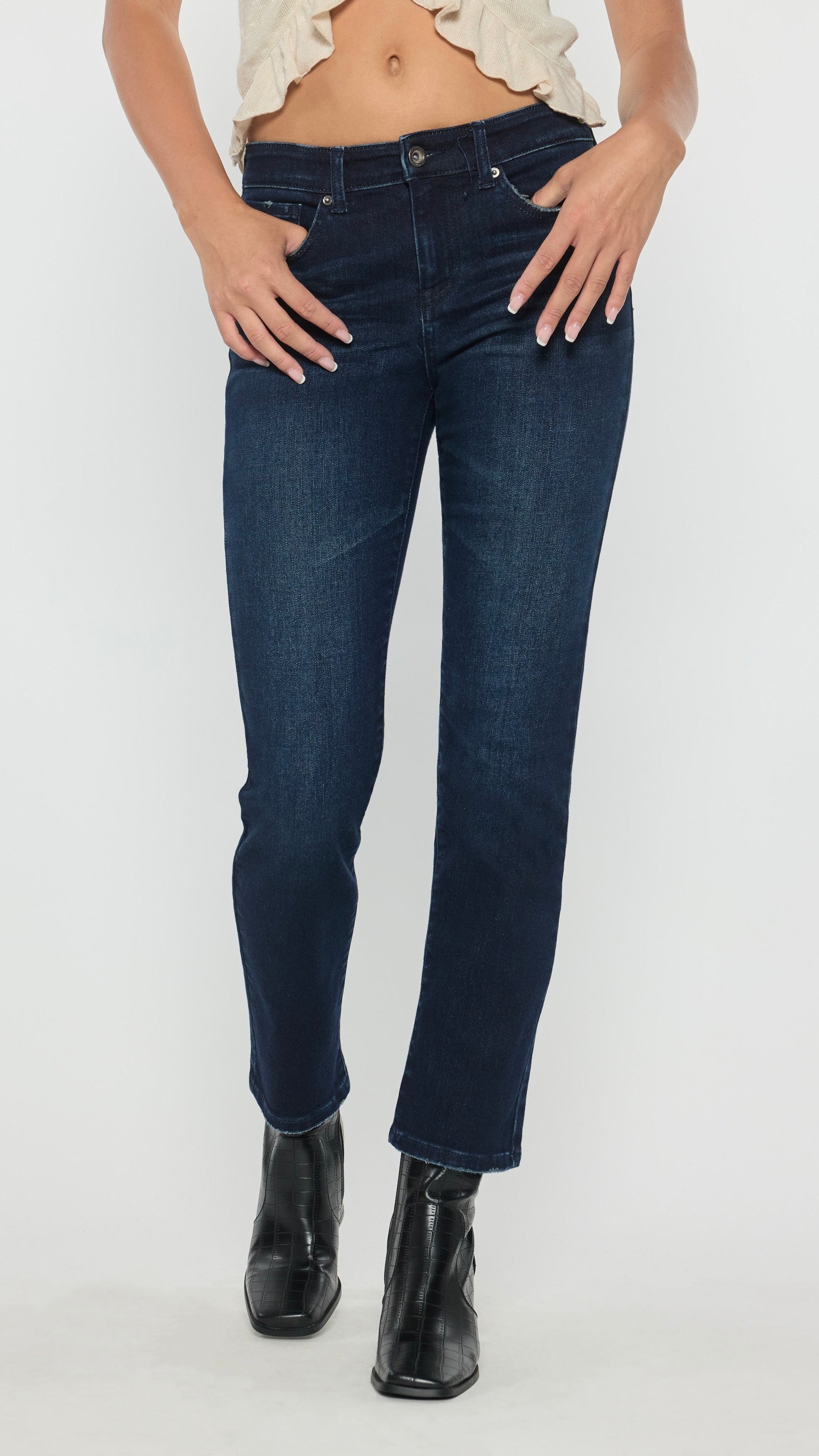 Super Dark Mid Rise Slim Straight