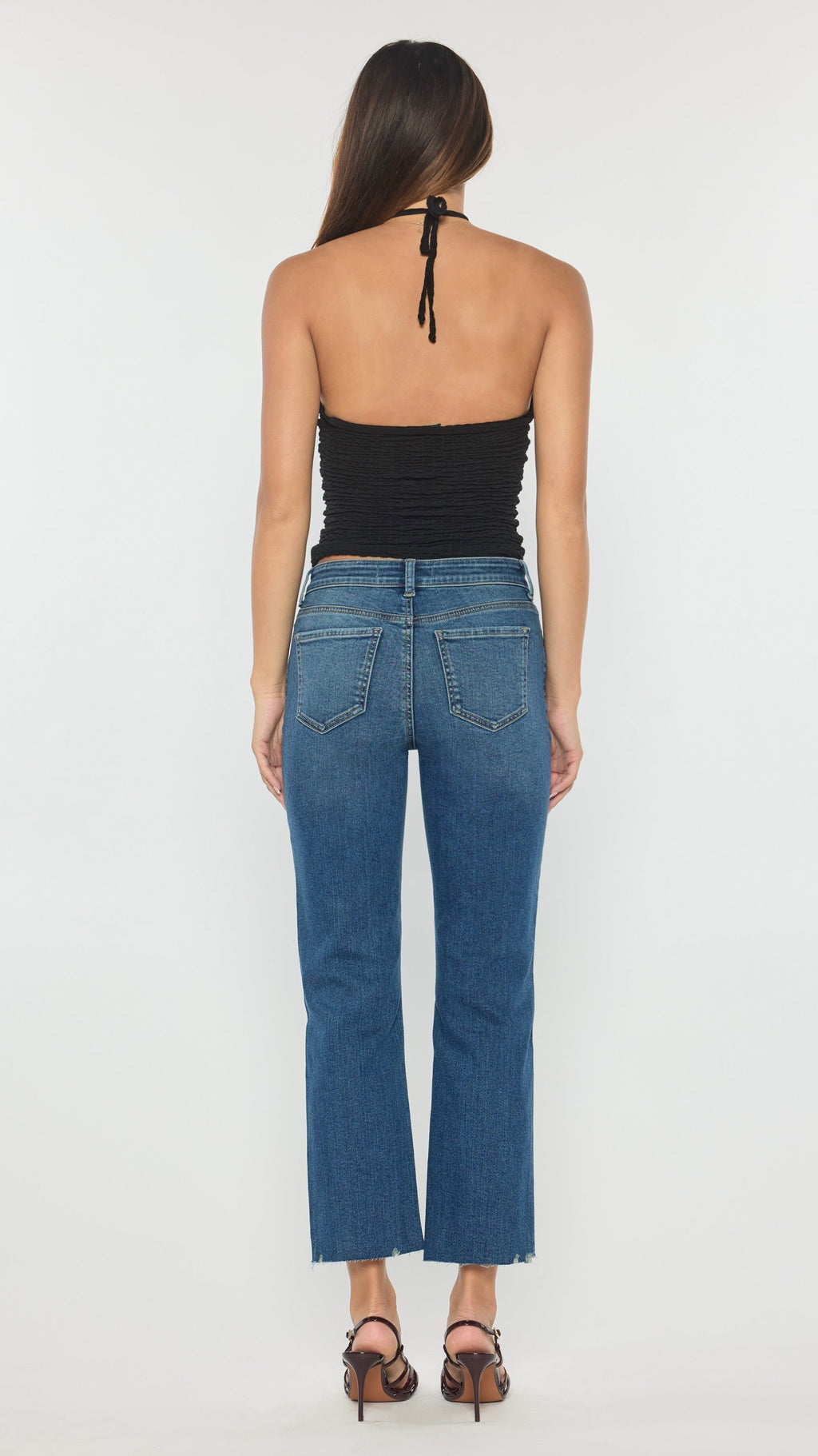 High Rise Straight Jeans with Chewed Hem