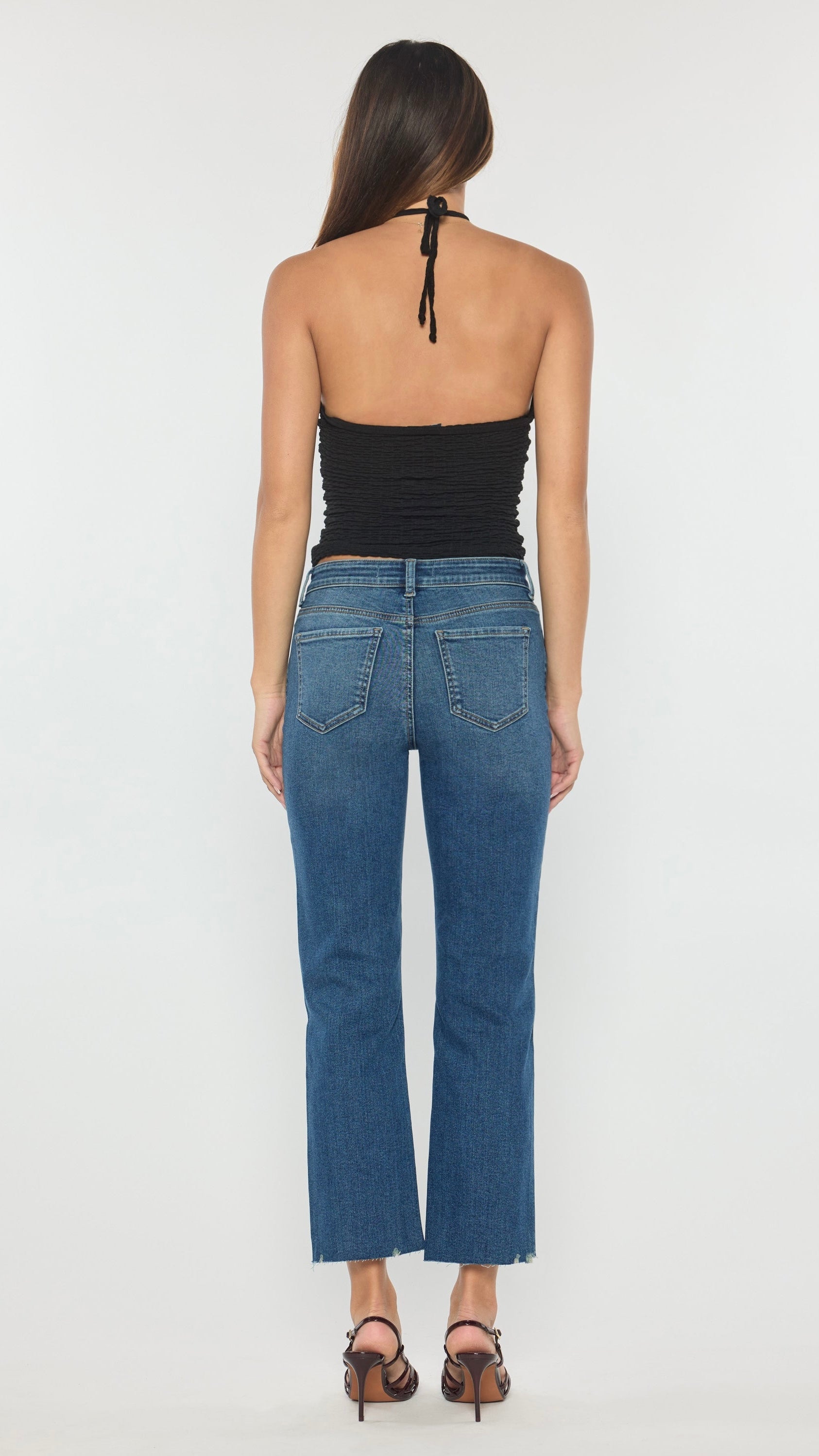 High Rise Straight Jeans with Chewed Hem