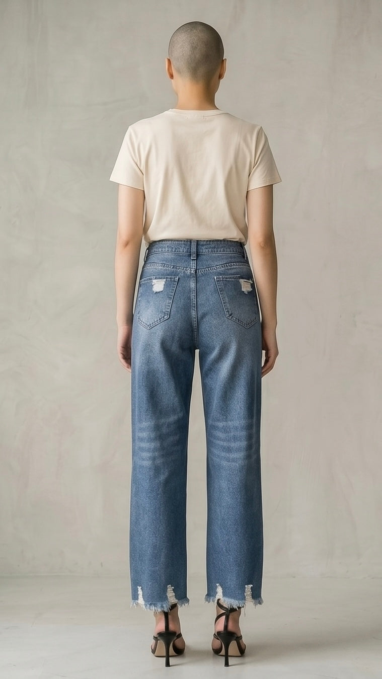 Distressed Raw Hem Jeans