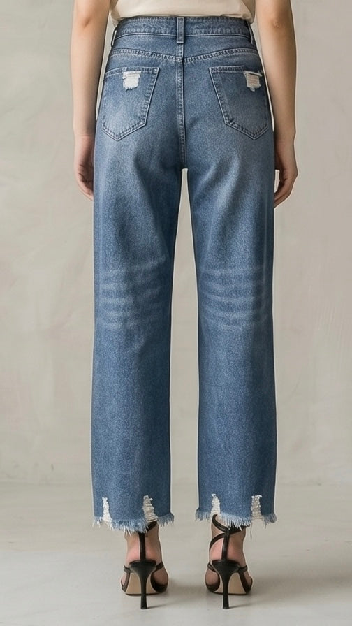 Distressed Raw Hem Jeans