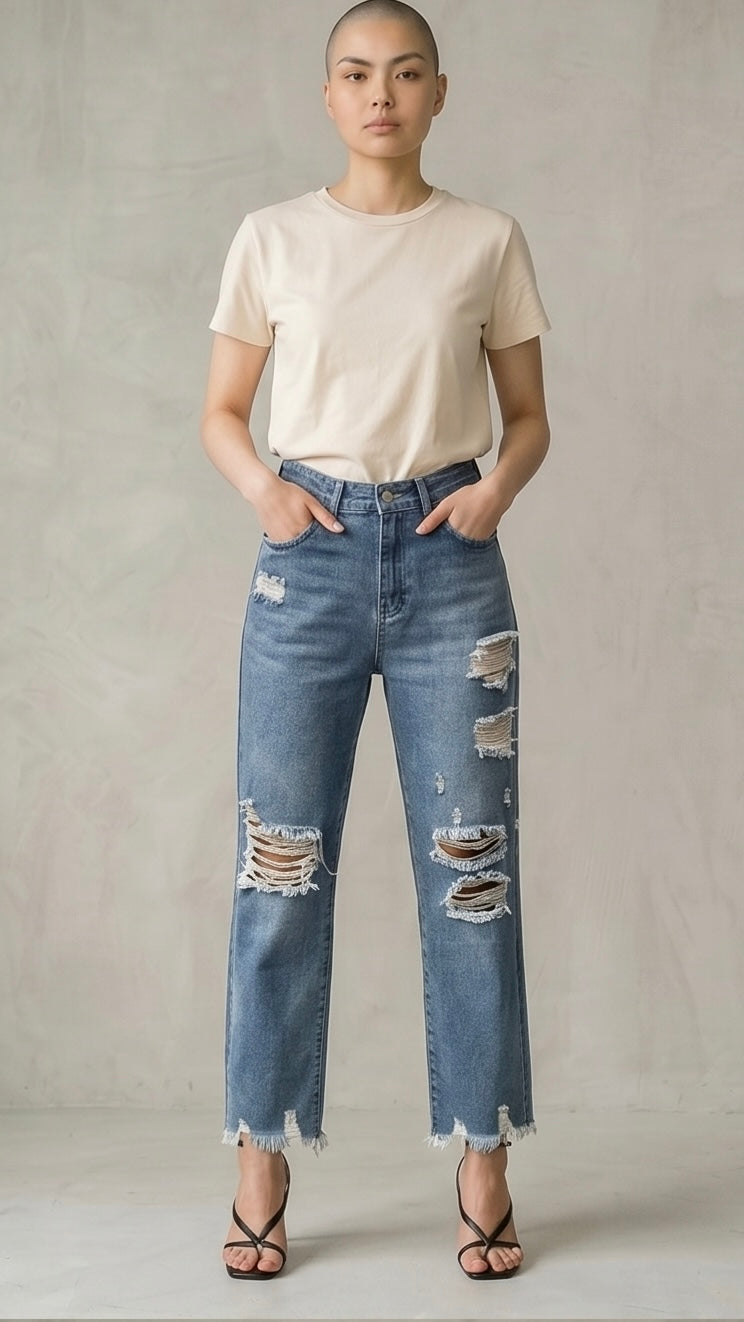 Distressed Raw Hem Jeans
