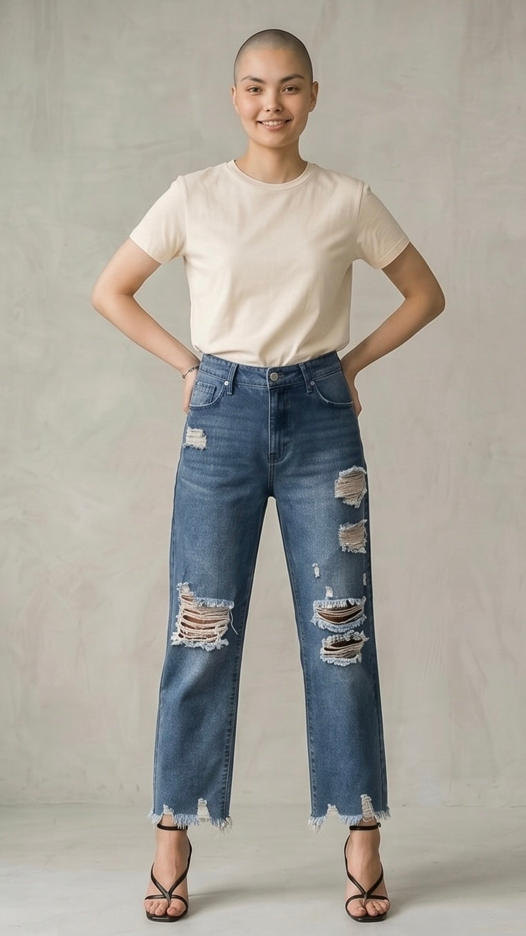 Distressed Raw Hem Jeans