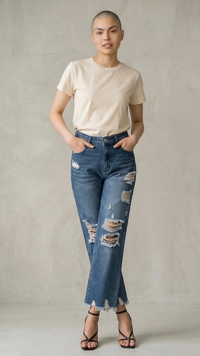 Distressed Raw Hem Jeans