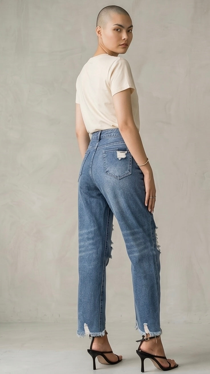 Distressed Raw Hem Jeans