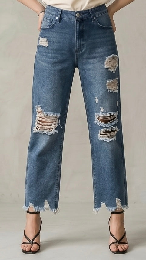 Distressed Raw Hem Jeans