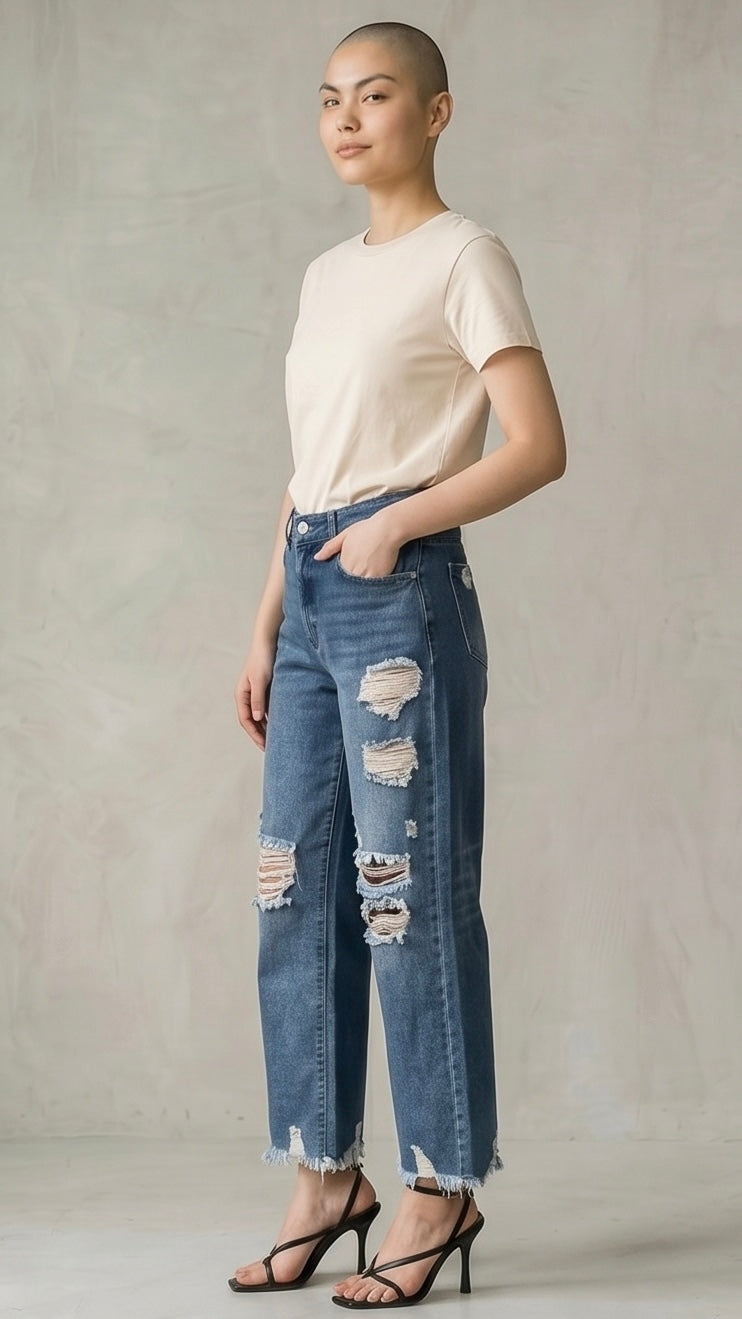Distressed Raw Hem Jeans