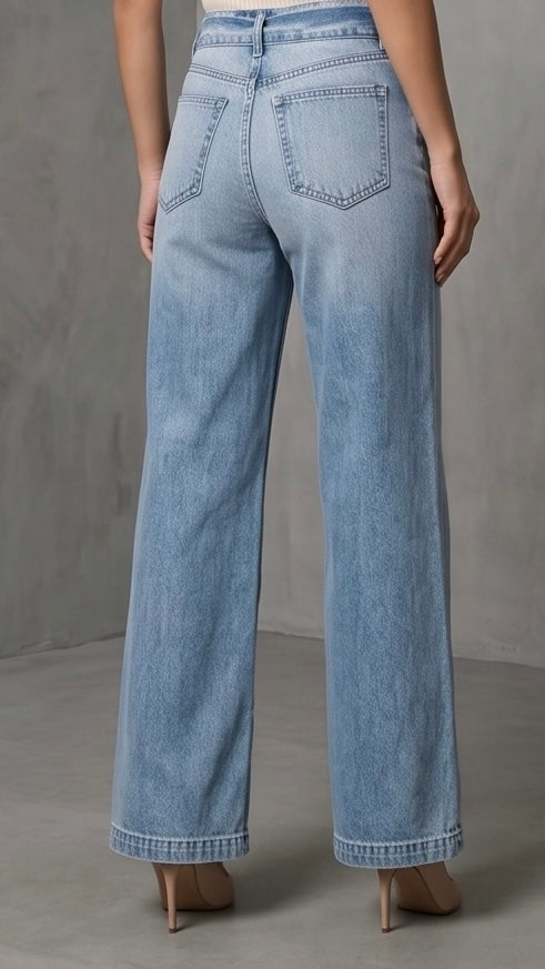 Tied Wide Leg Jeans with Pockets