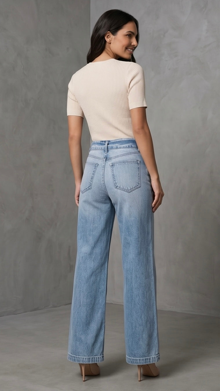 Tied Wide Leg Jeans with Pockets