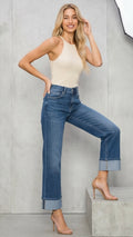 High Rise Rolled Straight Leg Jeans
