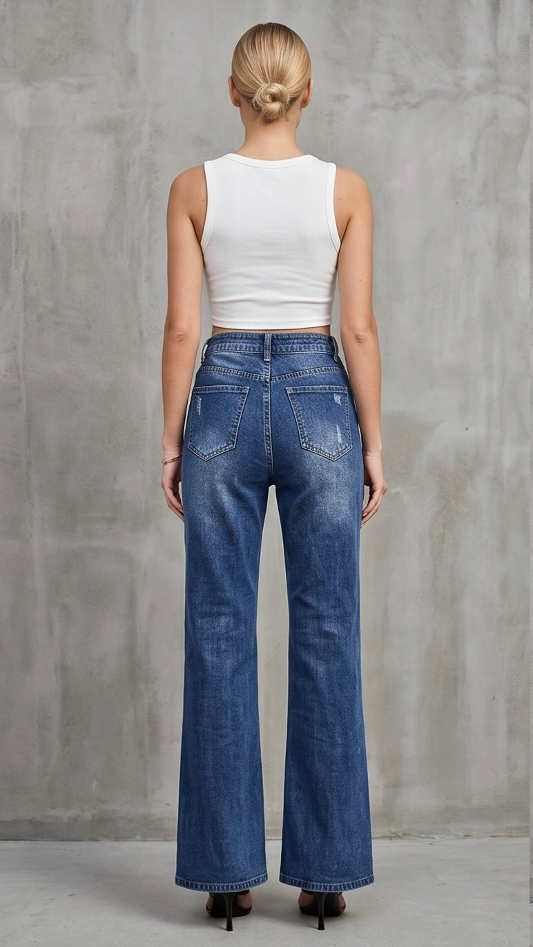 High Rise Bootcut Jeans with Pockets