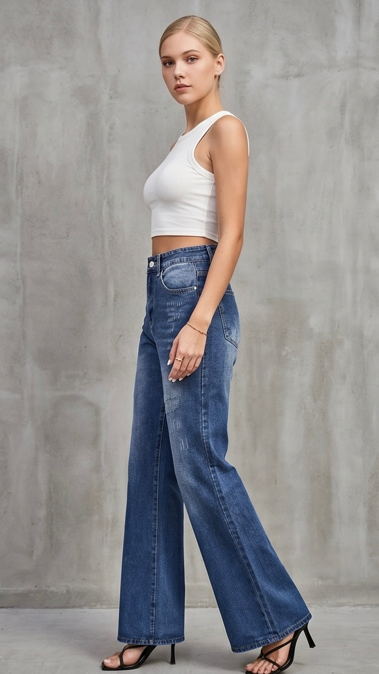 High Rise Bootcut Jeans with Pockets