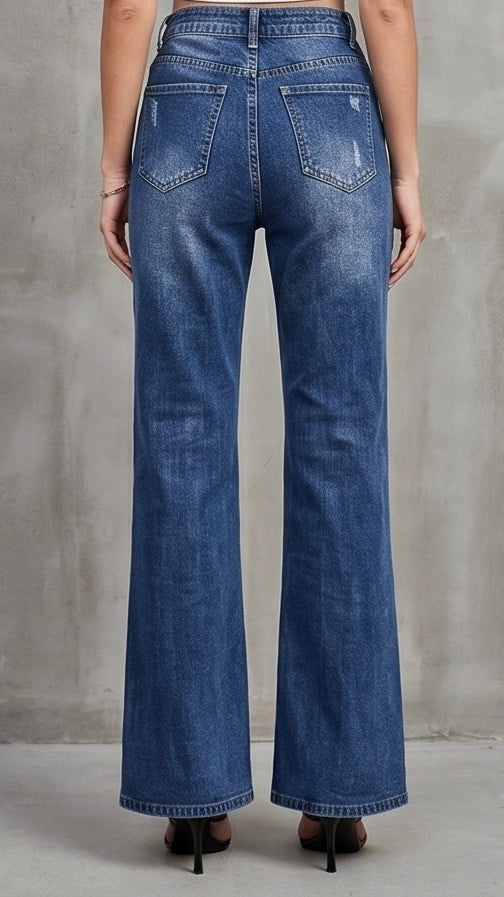 High Rise Bootcut Jeans with Pockets
