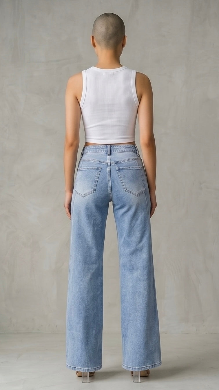 High Waist Straight Jeans with Pockets