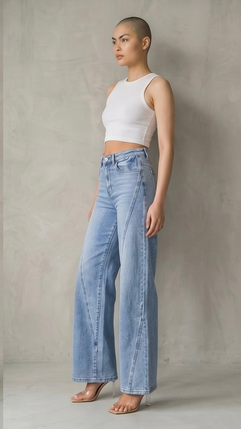 High Waist Straight Jeans with Pockets