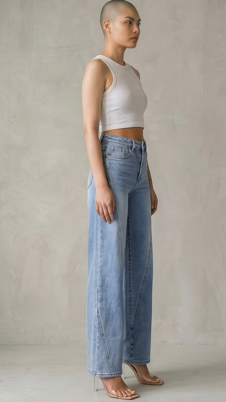High Waist Straight Jeans with Pockets