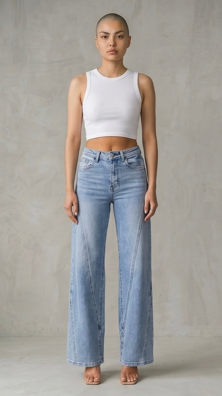 High Waist Straight Jeans with Pockets