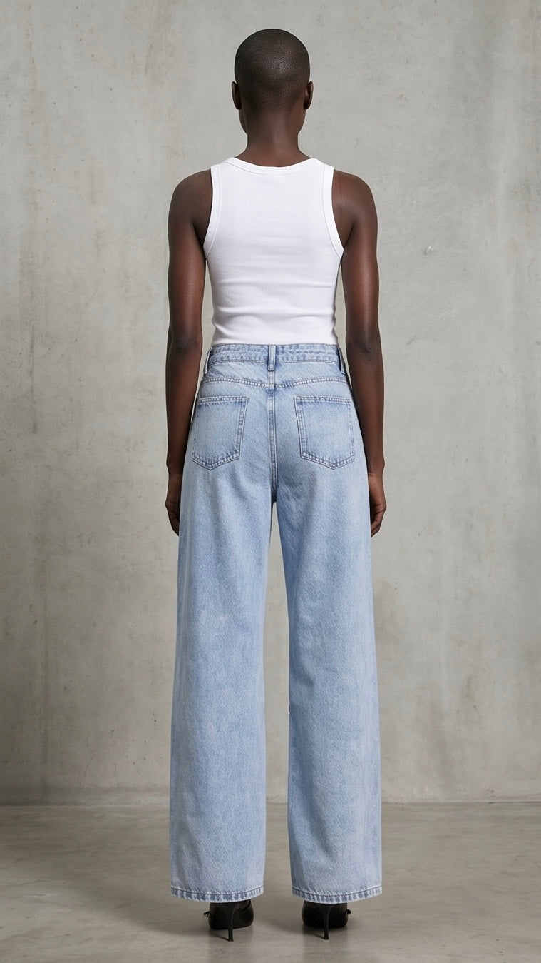 Studded Star Straight Jeans with Pockets