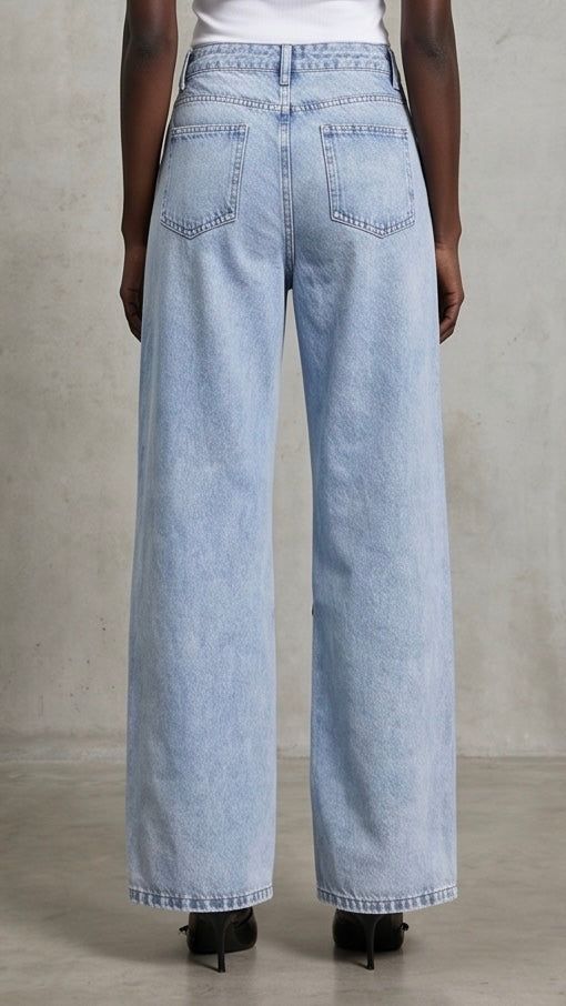 Studded Star Straight Jeans with Pockets
