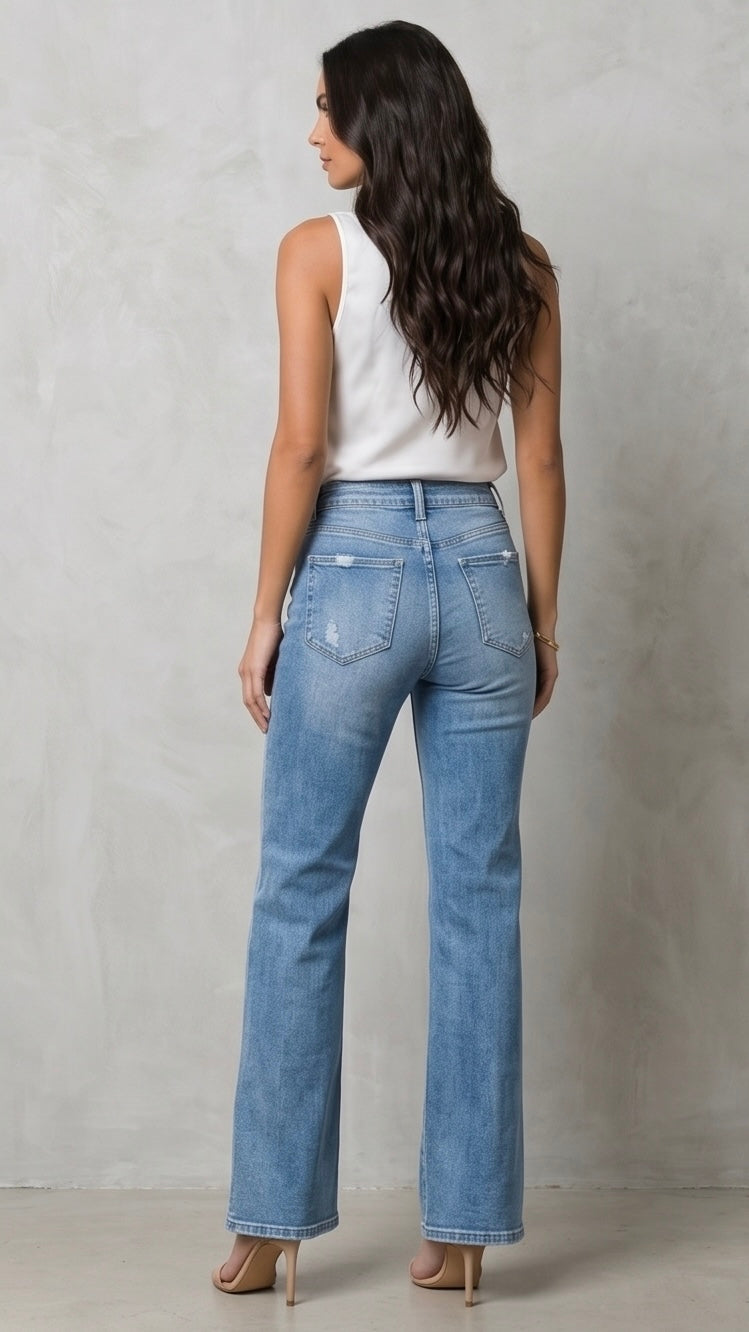 Slit Side Leg Jeans with Pockets