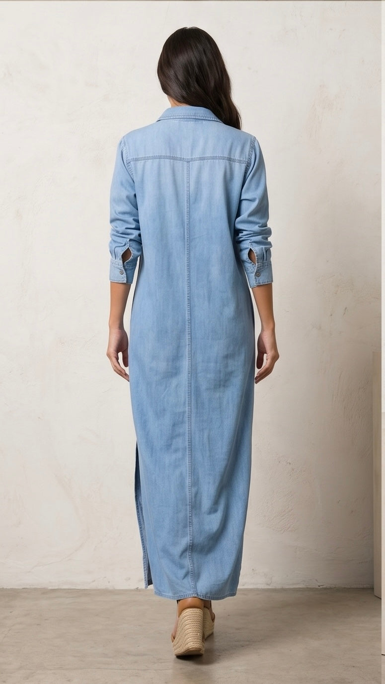 Denim Button Maxi Dress