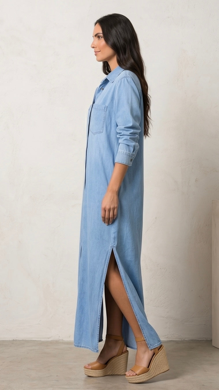 Denim Button Maxi Dress