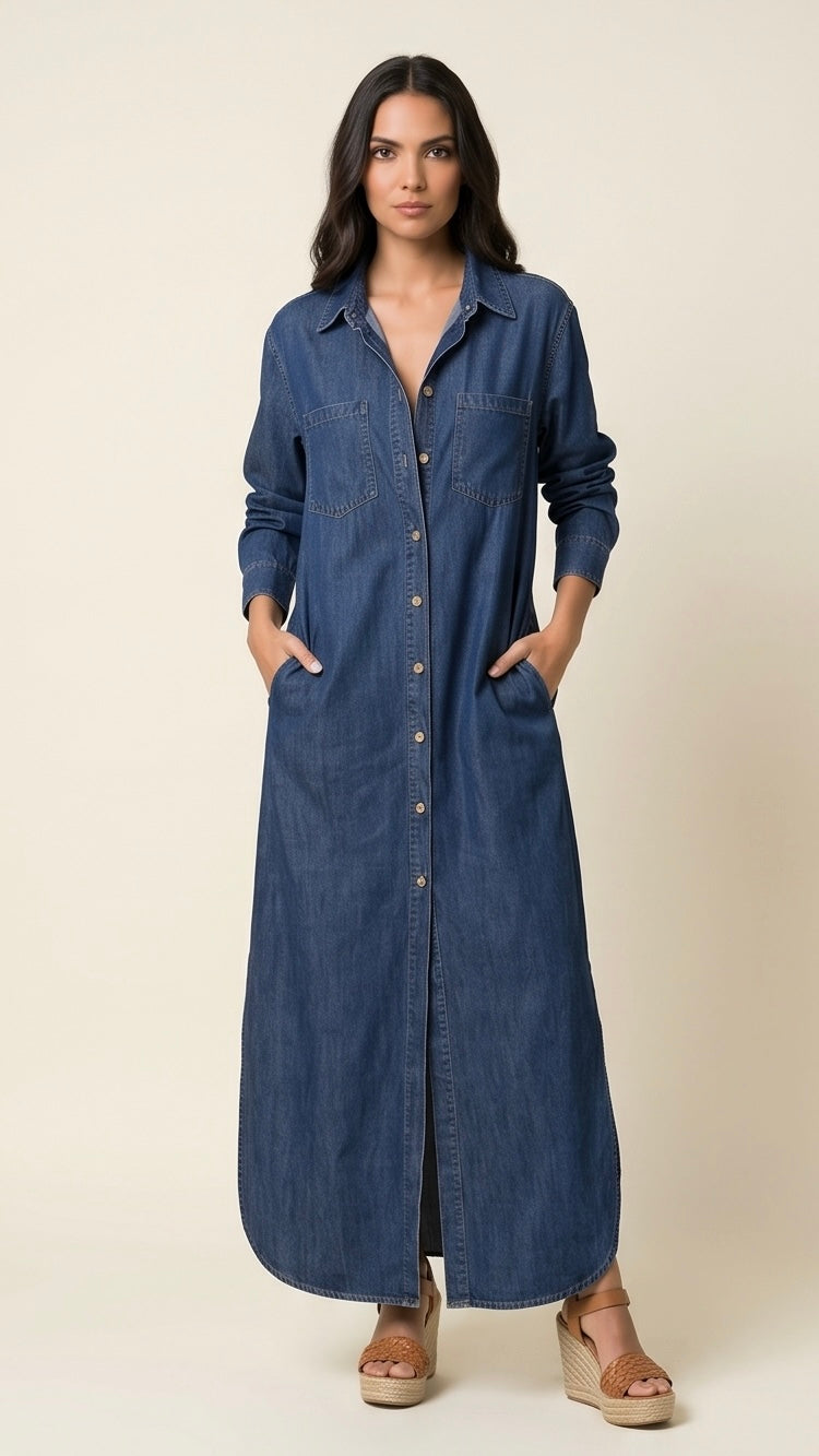 Denim Button Maxi Dress