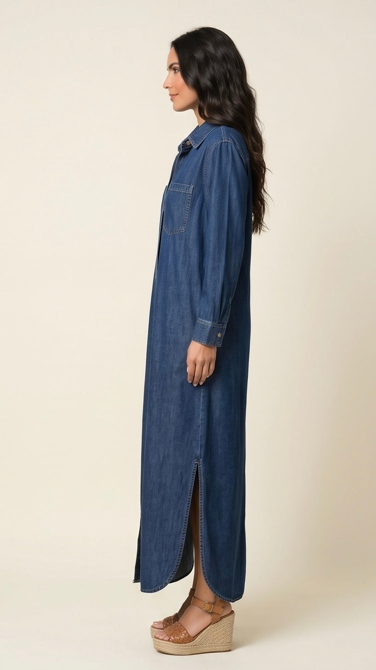 Denim Button Maxi Dress