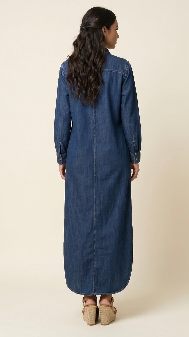Denim Button Maxi Dress