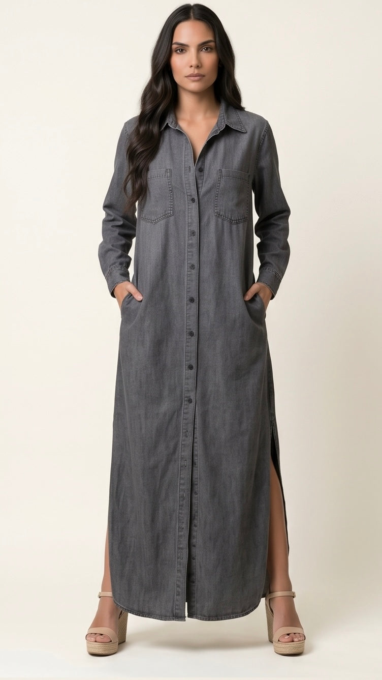 Denim Button Maxi Dress