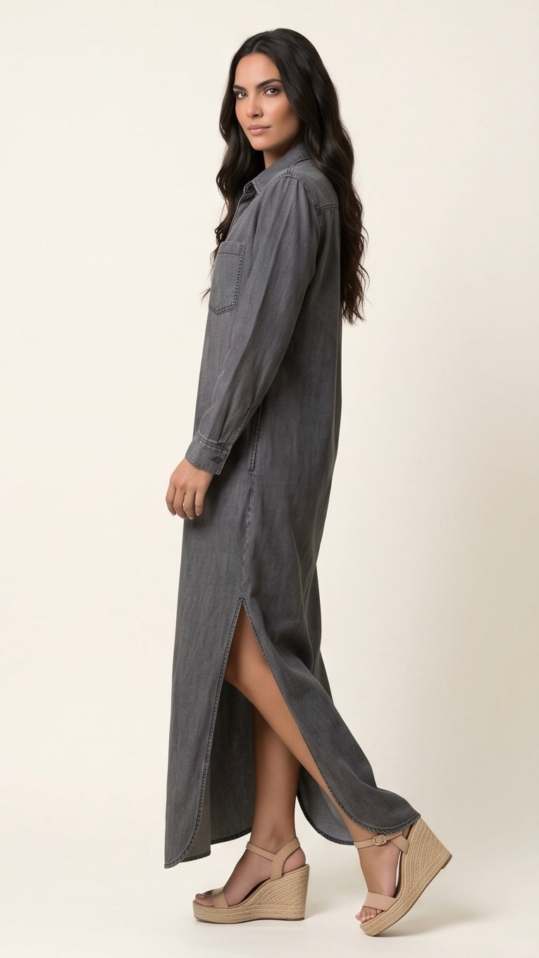 Denim Button Maxi Dress