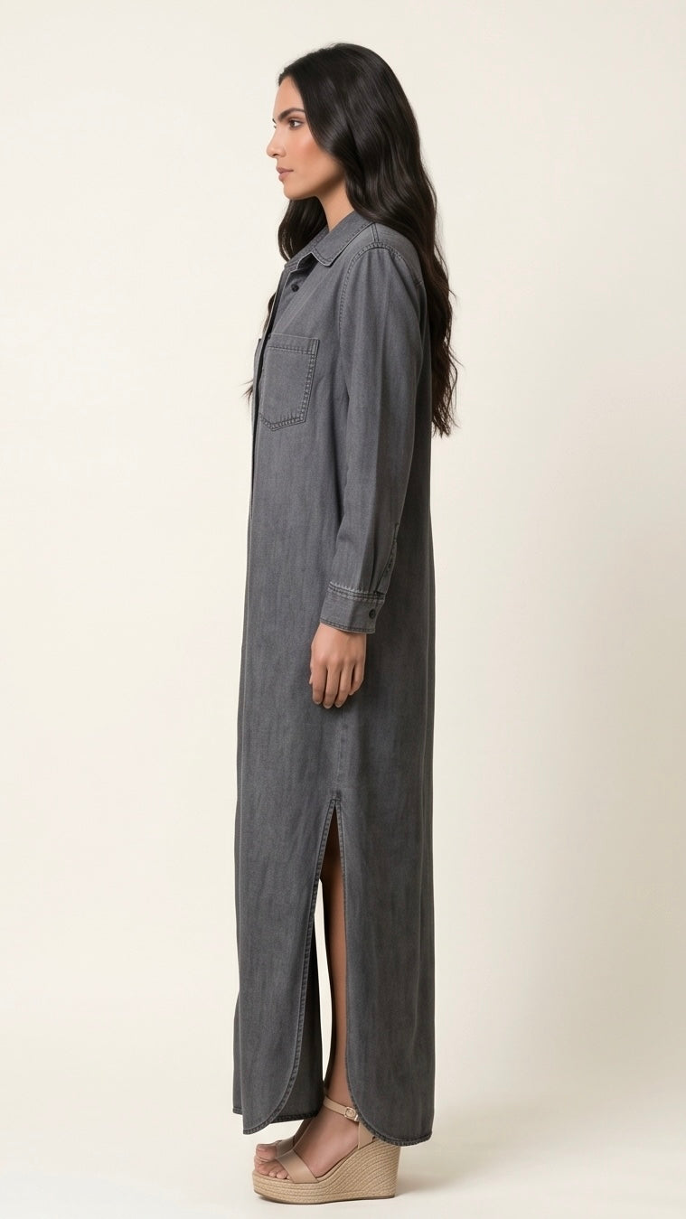 Denim Button Maxi Dress