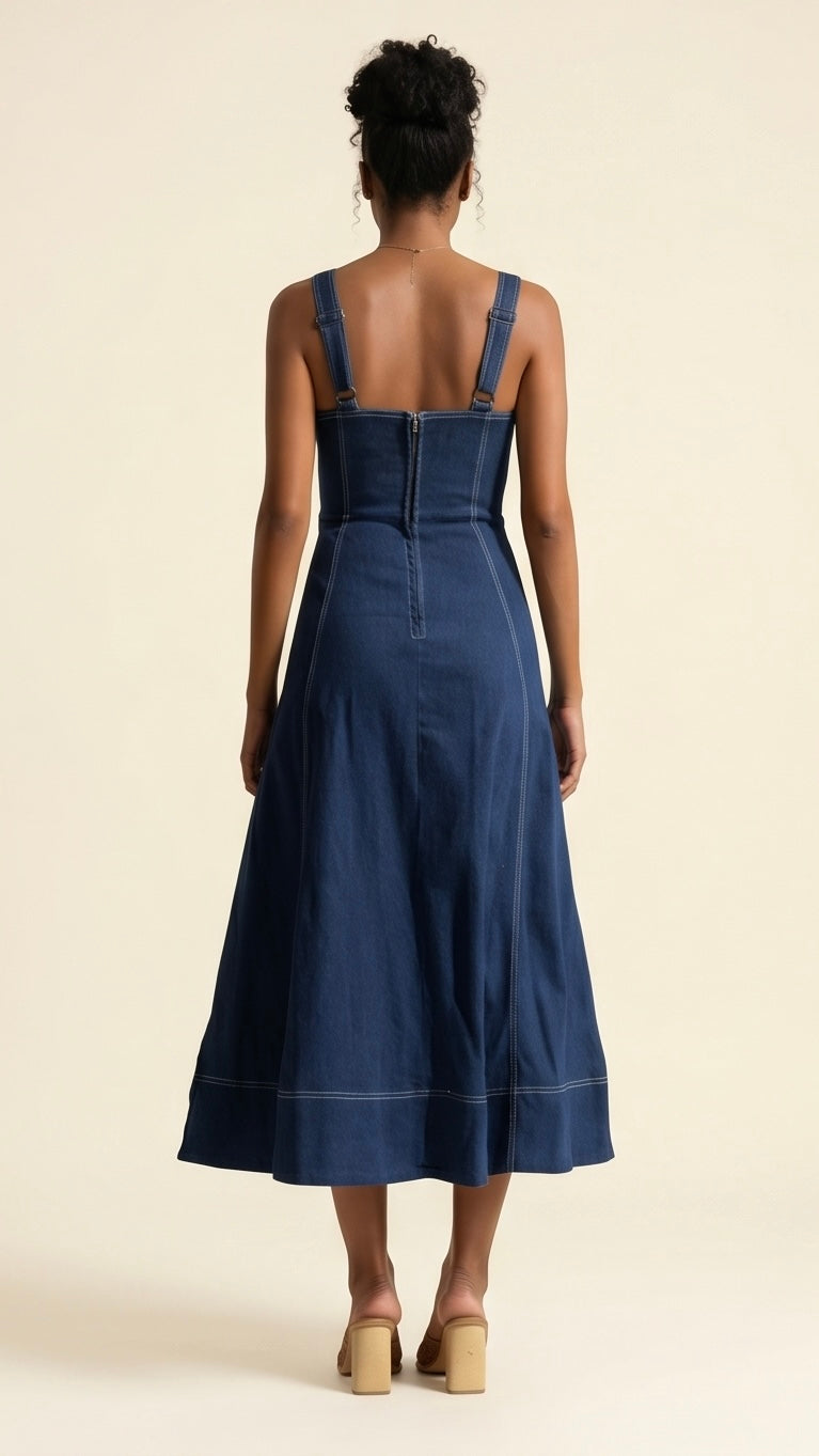 Sleeveless Button Denim Dress