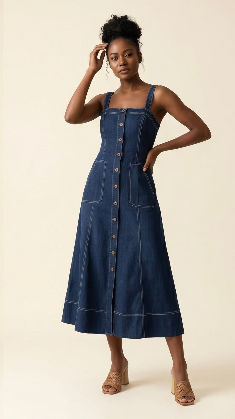 Sleeveless Button Denim Dress