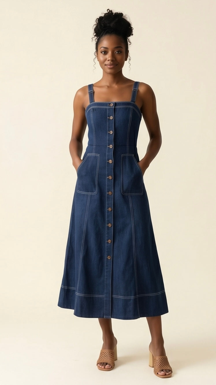 Sleeveless Button Denim Dress