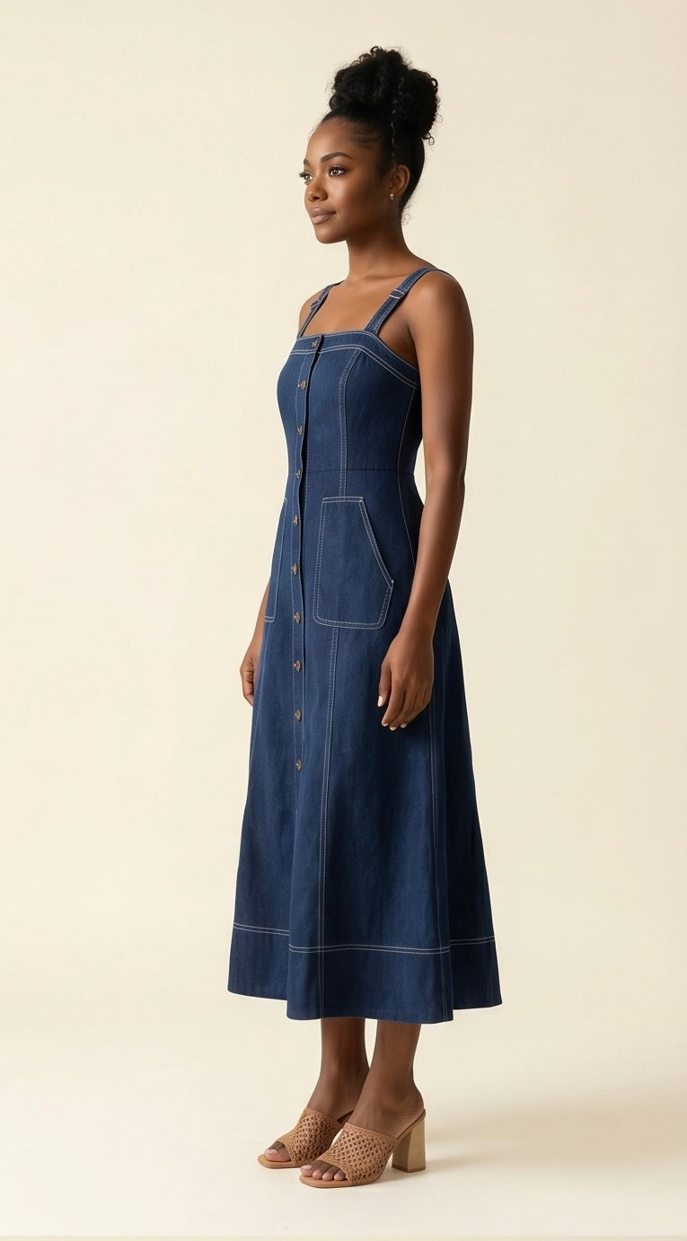 Sleeveless Button Denim Dress