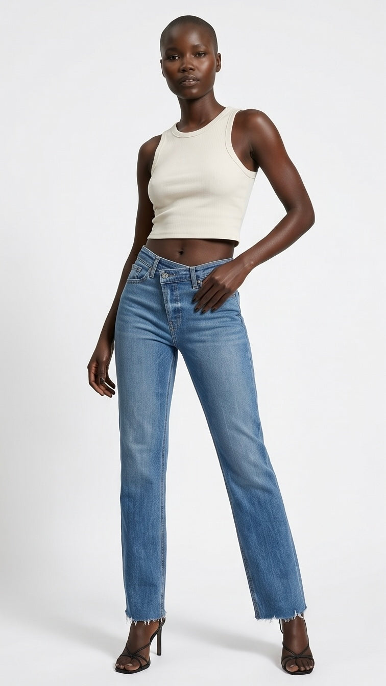 High Rise Crossover Flare Jeans